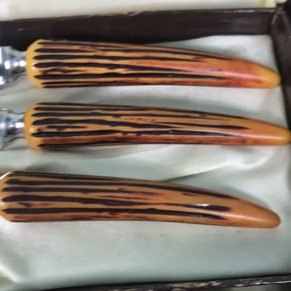 VTG SHEFFIELD Faux Antler Crown Crest 9 Piece Stainless Steel Blades+Case